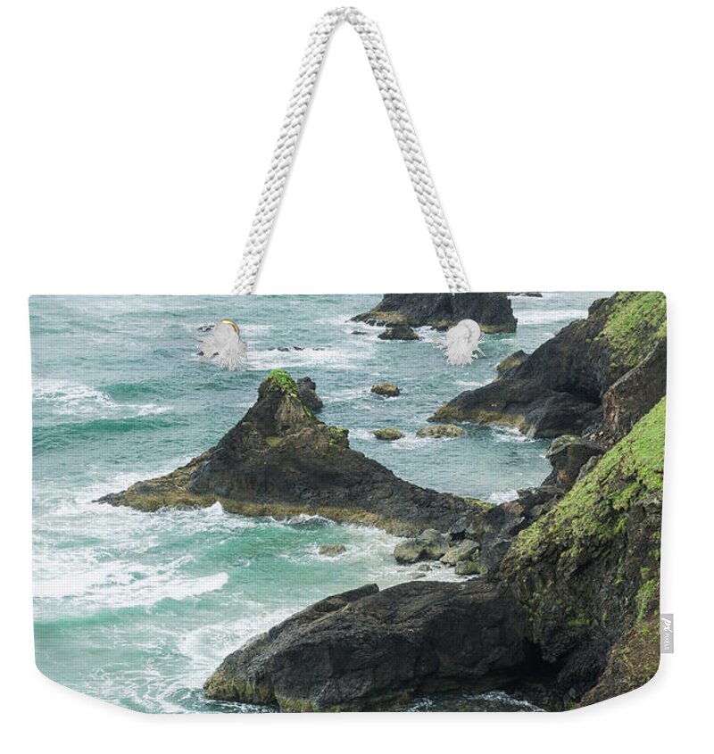 Oregon Weekender Tote Bag featuring the photograph Ecola Rocky Shore by Tim Newton