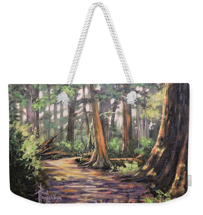Seaside Weekender Tote Bag featuring the painting Ecola State Park Trail by Paul Henderson