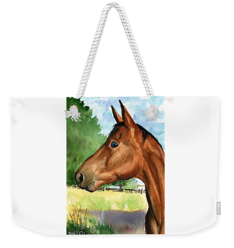 Horse Weekender Tote Bag featuring the painting Eddie Horse Painting by Dora Hathazi Mendes