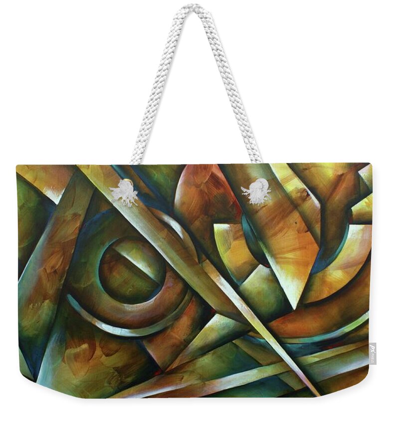 Geometric Weekender Tote Bag featuring the painting Edges by Michael Lang
