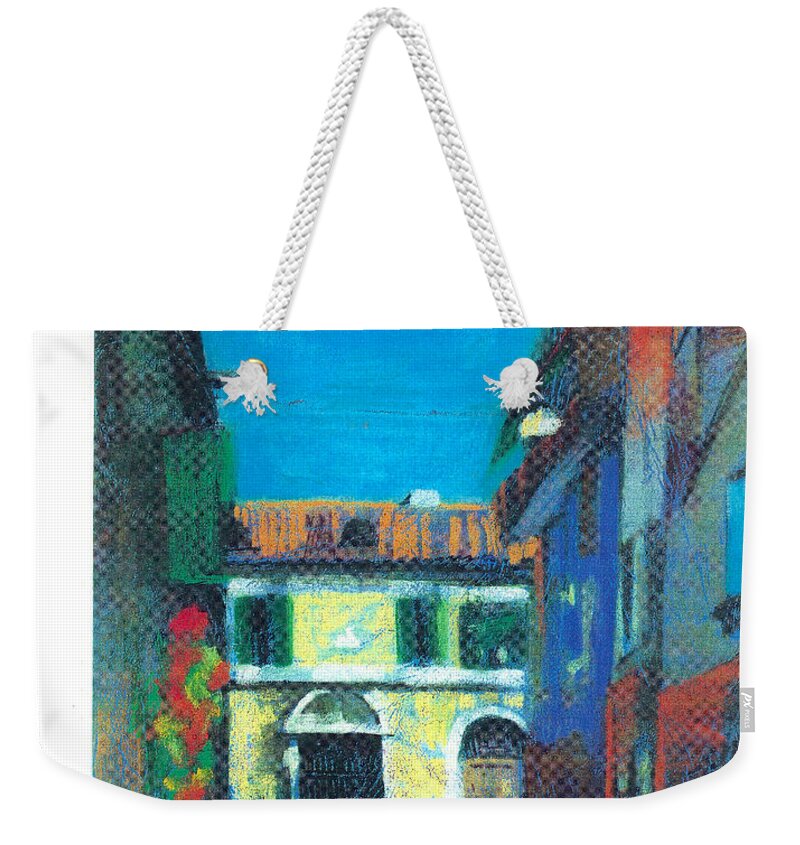 Cervia Weekender Tote Bag featuring the pastel Edifici by Suzanne Giuriati Cerny