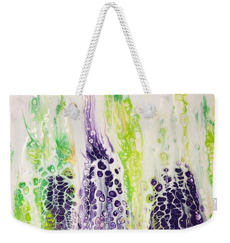Purple Weekender Tote Bag featuring the painting Effervescence by Lessandra Grimley