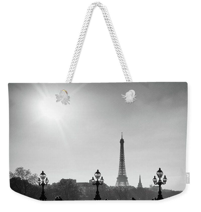 Eiffel Weekender Tote Bag featuring the photograph Eiffel Tower from Pont Alexandre 1 by Nigel R Bell