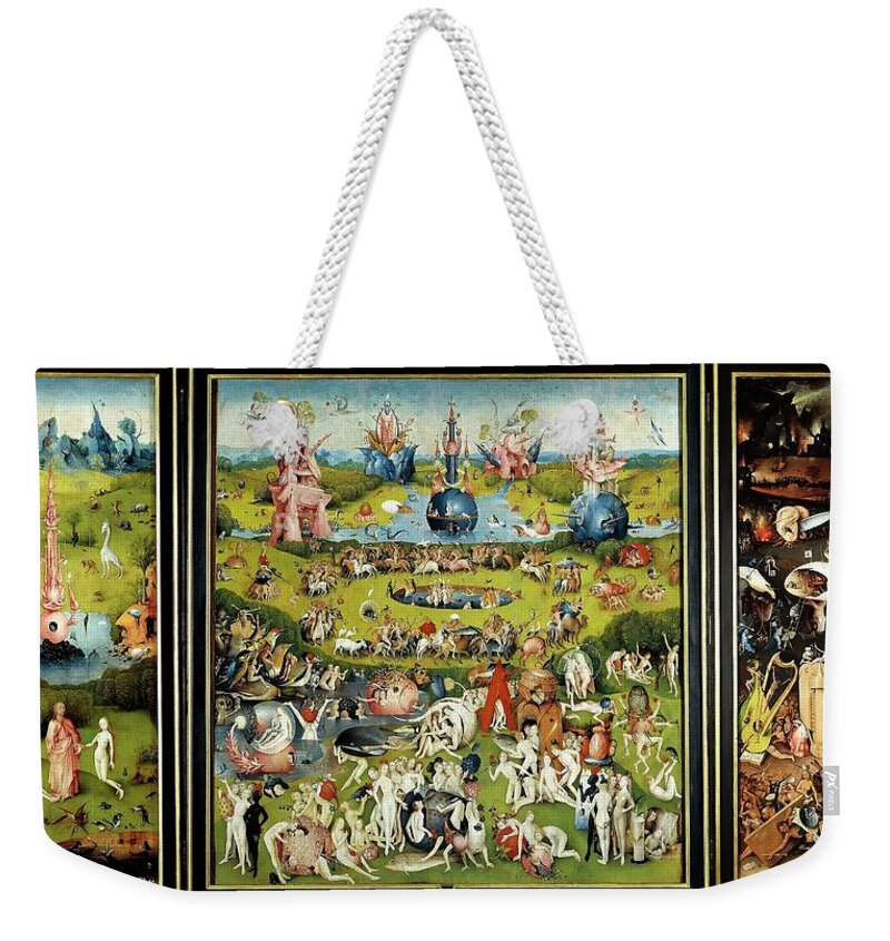 Hieronymus Bosch Weekender Tote Bag featuring the painting El Bosco / 'The Garden of Earthly Delights', 1500-1505, Flemish School, Oil on panel. EVE. Adam. by Hieronymus Bosch -c 1450-1516-