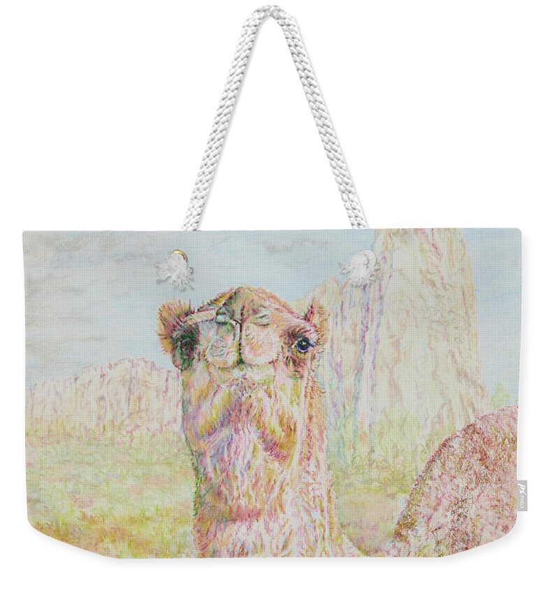 Southwest Weekender Tote Bag featuring the drawing El Morro Camel by Edward Pearce