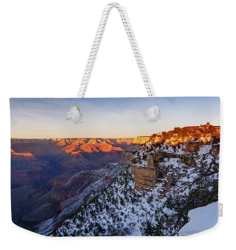 American Southwest Weekender Tote Bag featuring the photograph El Tovar Panorama by Todd Bannor
