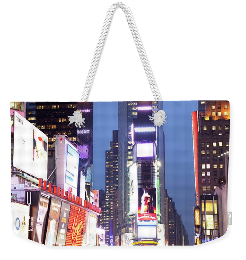 Pedestrian Weekender Tote Bag featuring the photograph Elevated View Of Times Square by Travelpix Ltd