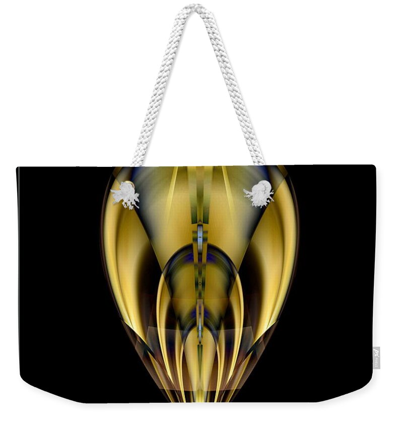 Spheres Weekender Tote Bag featuring the digital art Elliptical Golden Spheres - Golden Egg Center Cut by Rolando Burbon