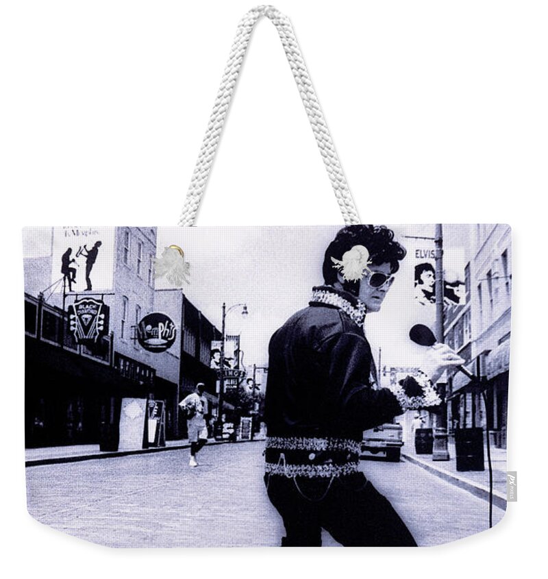 Rock Music Weekender Tote Bag featuring the photograph Elvis Impersonator, Beale Street by John Coletti