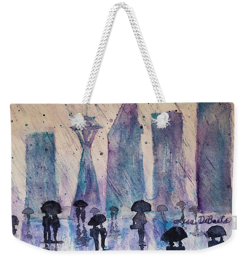 Seattle City Scape Weekender Tote Bag featuring the painting Emerald City by Lisa Debaets