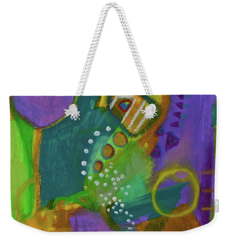 Bold Abstract Weekender Tote Bag featuring the mixed media Emerald Dreams by Donna Blackhall