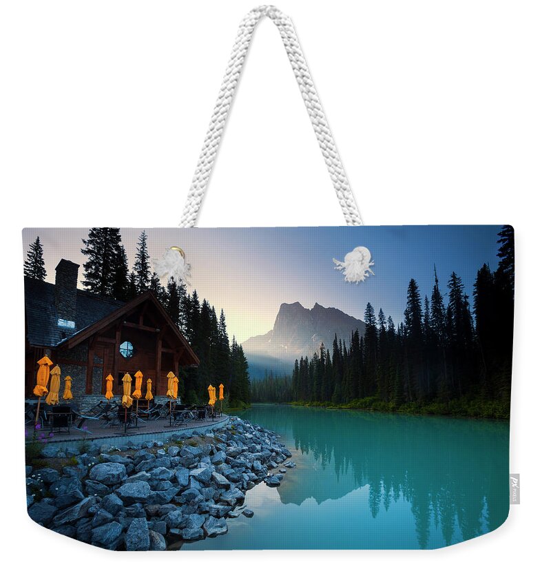 Water's Edge Weekender Tote Bag featuring the photograph Emerald Lake Lodge by Dan prat