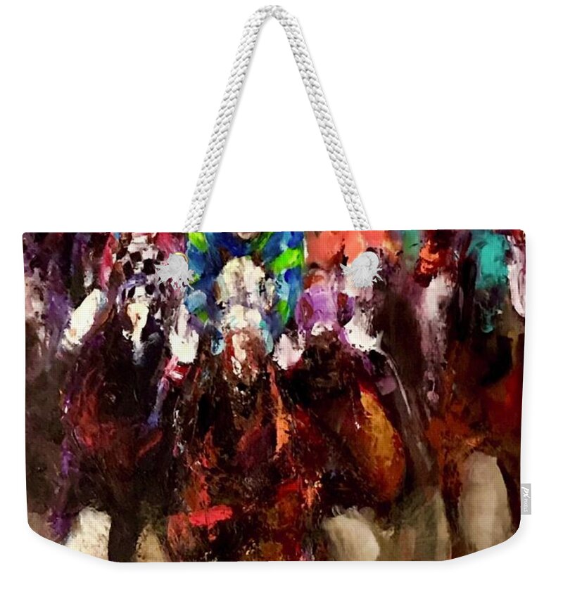 Race Horse Painting Weekender Tote Bag featuring the painting Empowering Grace by Heather Roddy