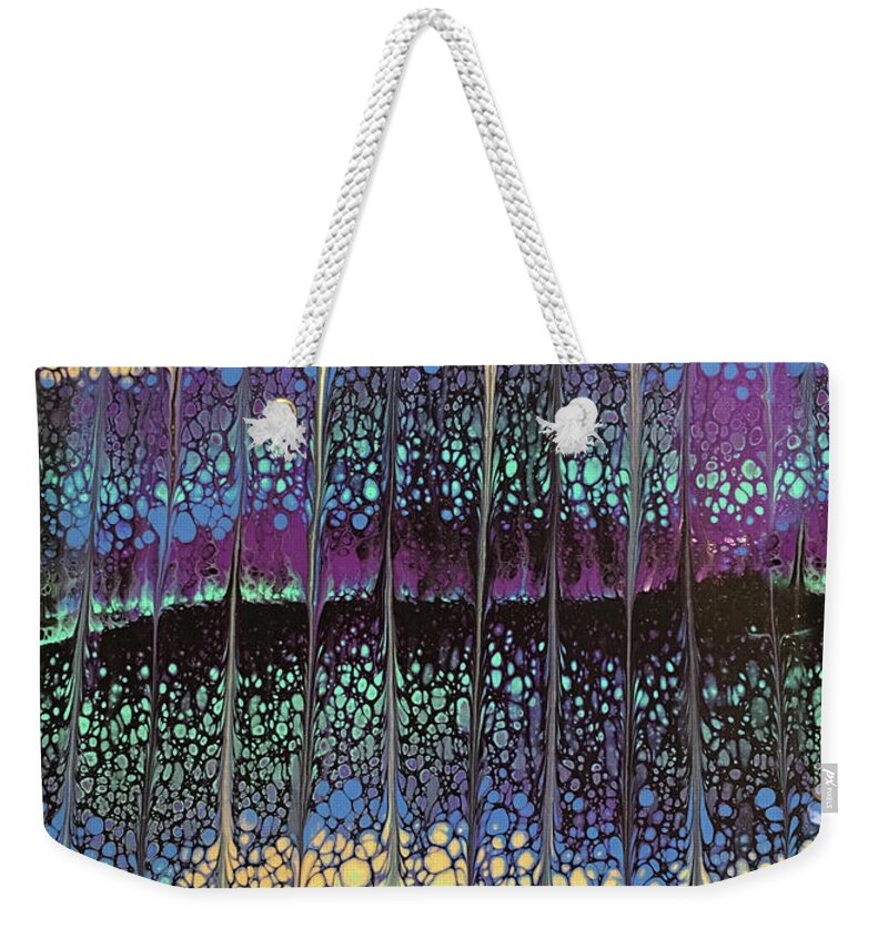 Poured Acrylic Weekender Tote Bag featuring the painting Enchanted Forest by Lucy Arnold