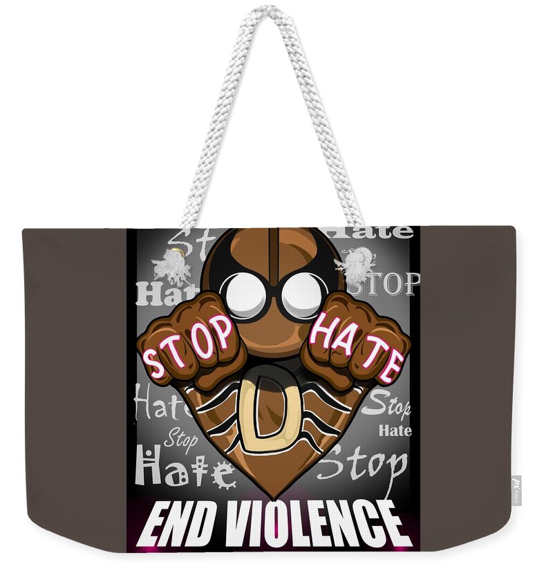Brown Weekender Tote Bag featuring the digital art End VIOLENCE by Demitrius Motion Bullock