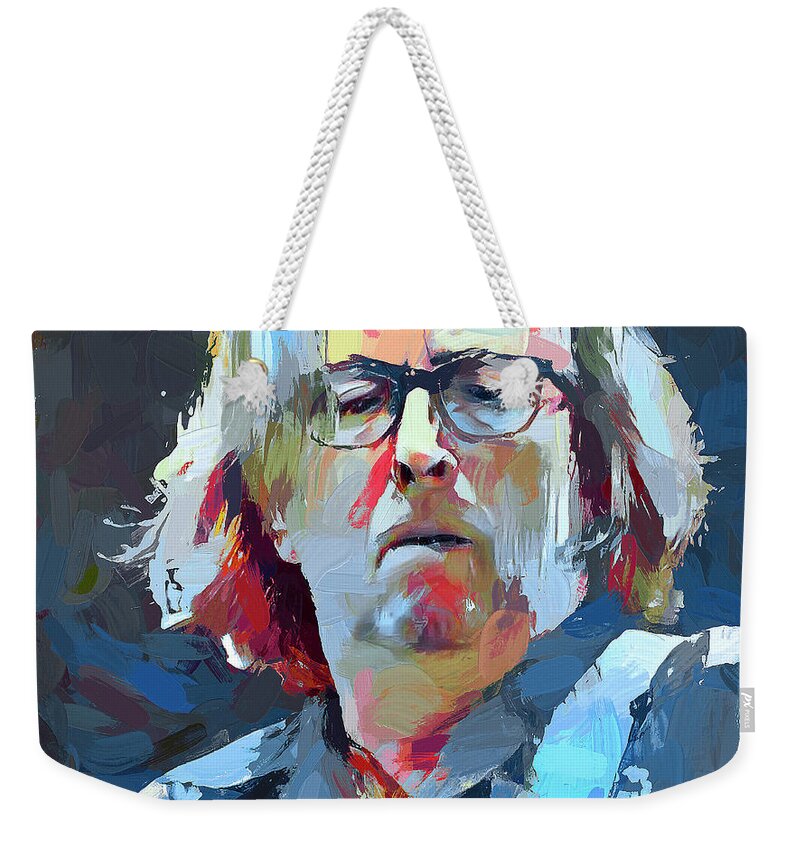Eric Weekender Tote Bag featuring the digital art Eric Clapton portrait 2 by Yury Malkov