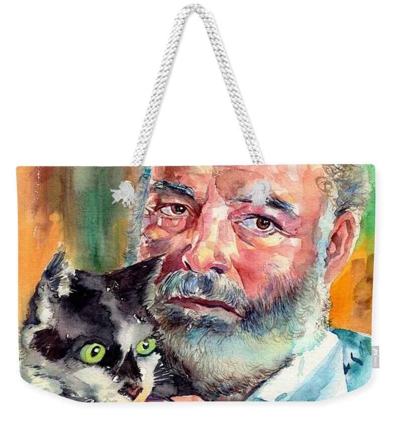 Ernest Miller Hemingway Weekender Tote Bag featuring the painting Ernest Hemingway Portrait by Suzann Sines