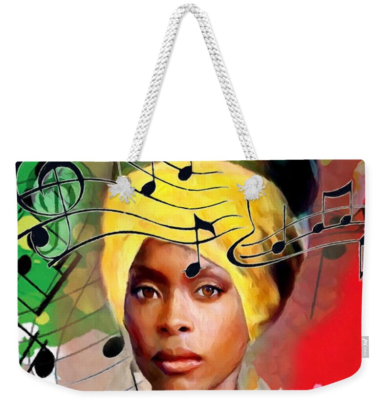 Erykah Badu Weekender Tote Bag featuring the painting Erykah Badu by Carl Gouveia
