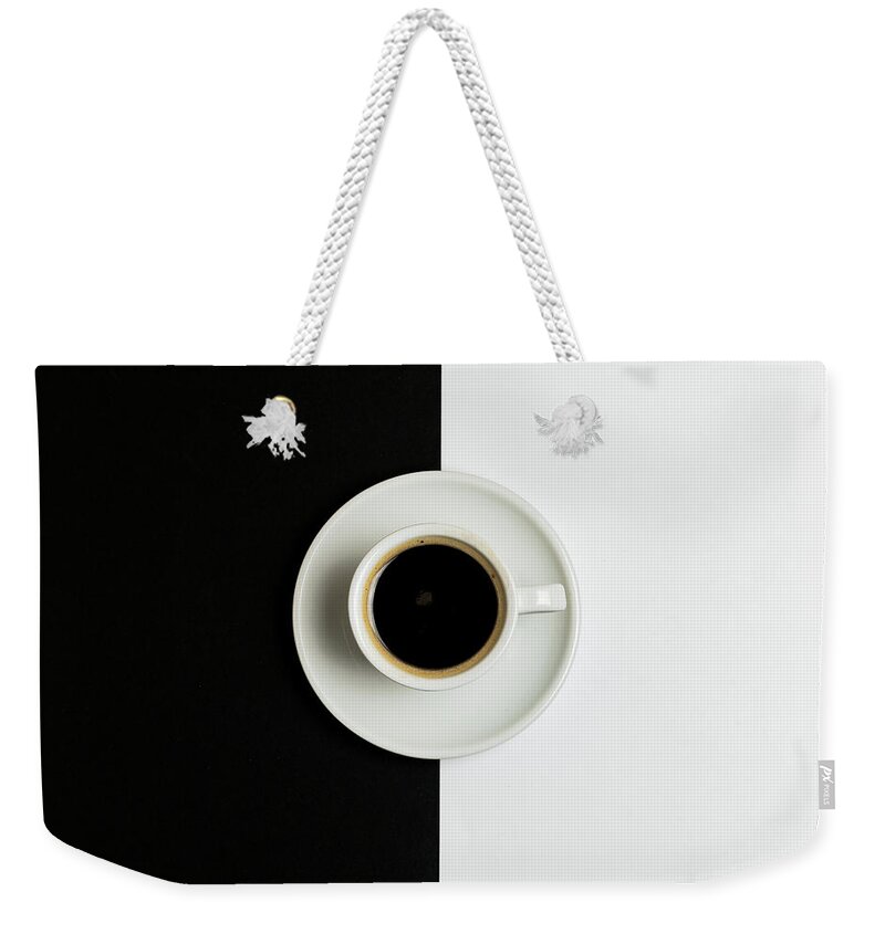 Coffee Weekender Tote Bag featuring the photograph Espresso coffee on a white pot by Michalakis Ppalis