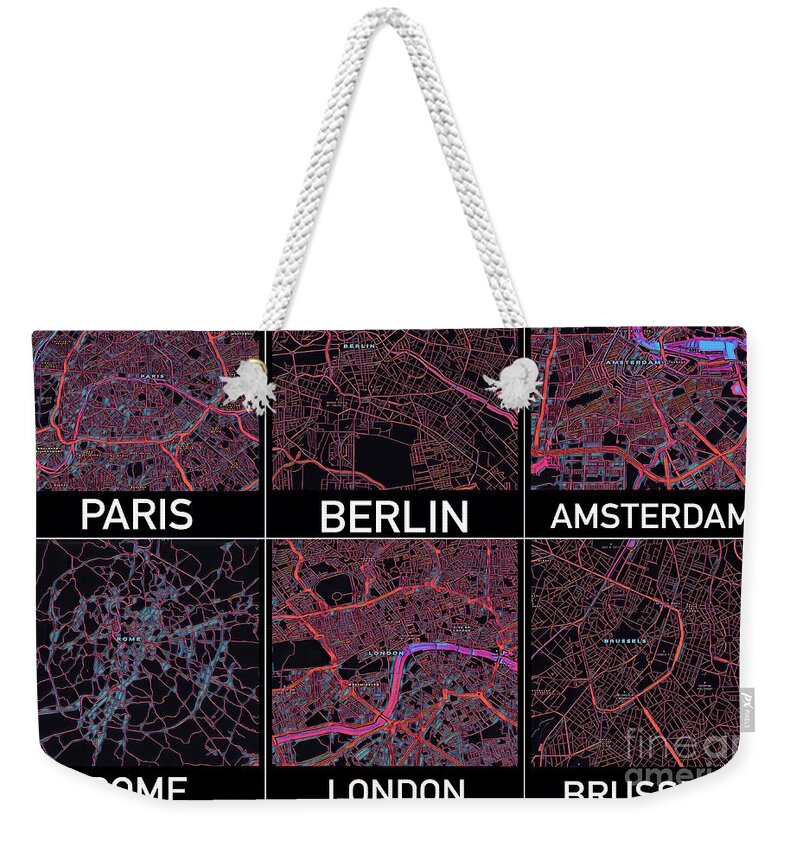 European Weekender Tote Bag featuring the digital art European Capital Cities Maps by HELGE Art Gallery