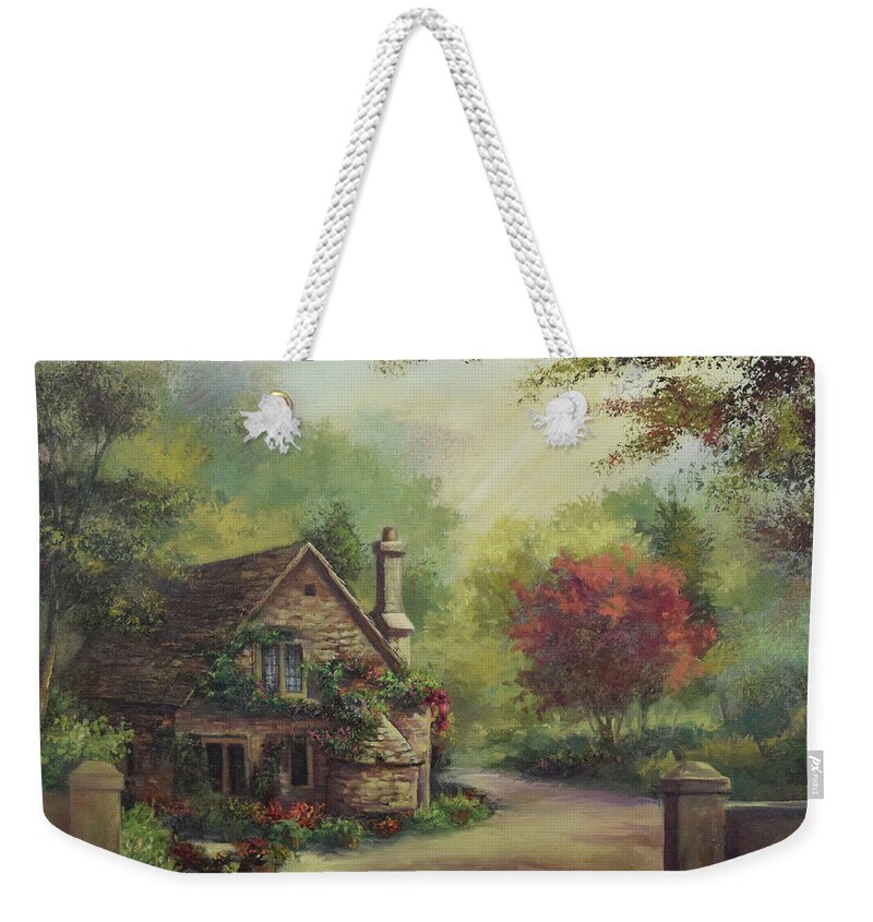 European Cottage Weekender Tote Bag featuring the painting European Cottage I by Lynne Pittard
