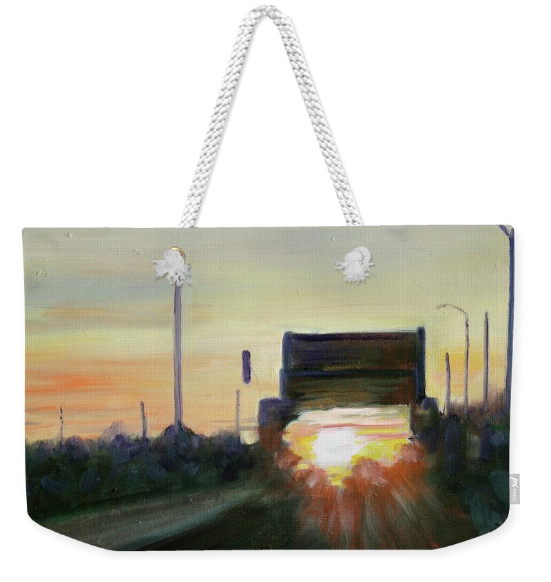 Niagara Weekender Tote Bag featuring the painting Evening Commute by Sarah Lynch