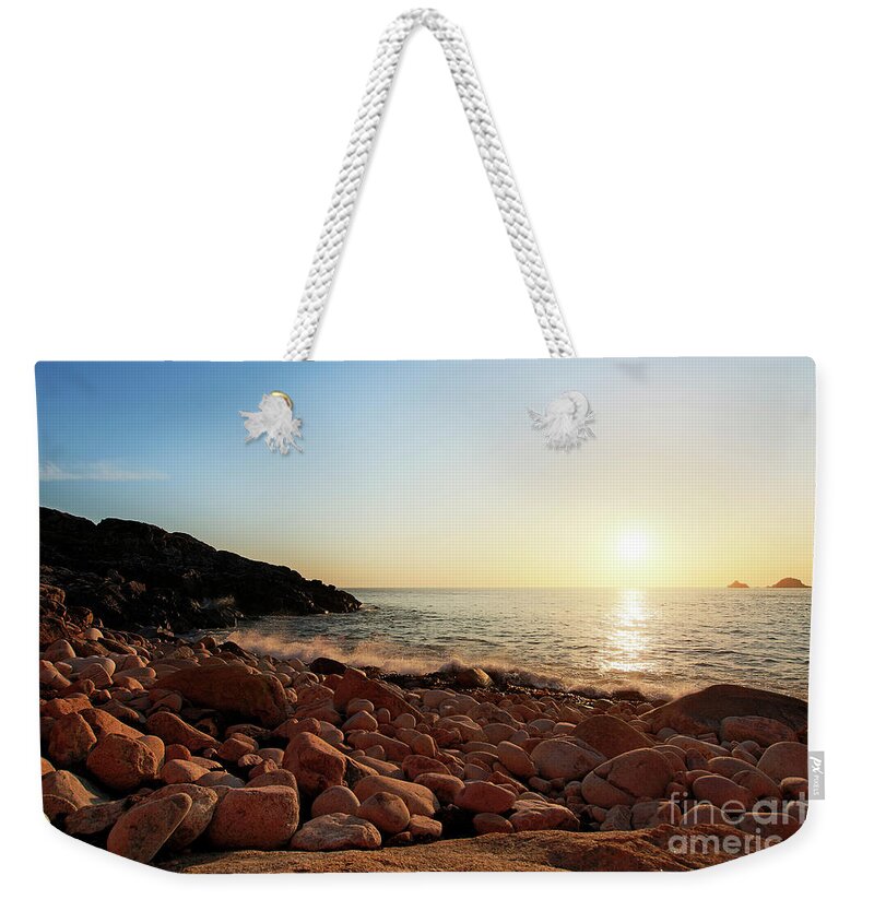 Porth Nanven Weekender Tote Bag featuring the photograph Evening Glow at Porth Nanven by Terri Waters