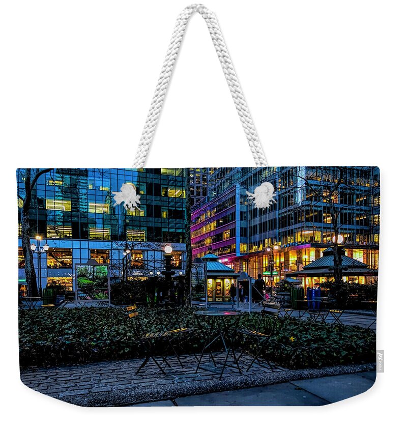 Bryant Park Weekender Tote Bag featuring the photograph Evening in Bryant Park by Alison Frank