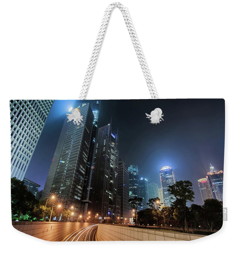 Lujiazui Weekender Tote Bag featuring the photograph Evening In Lujiazui Shanghai by Andy Brandl