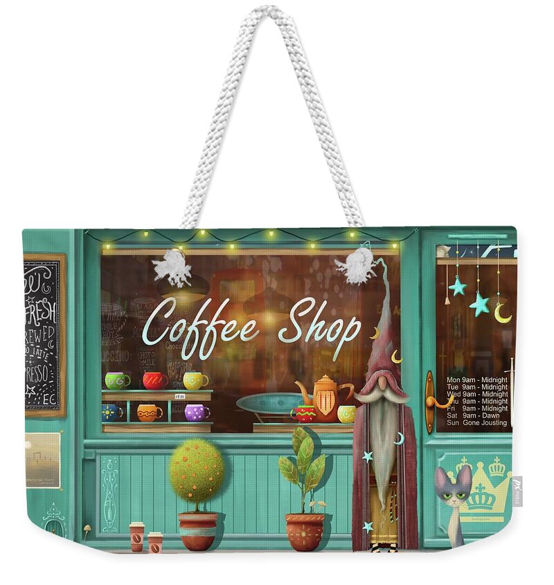 Coffee Shop Weekender Tote Bag featuring the painting Excalibur Coffee Shop by Joe Gilronan