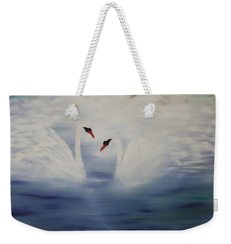 Swans Weekender Tote Bag featuring the painting Fading Swans by Berlynn