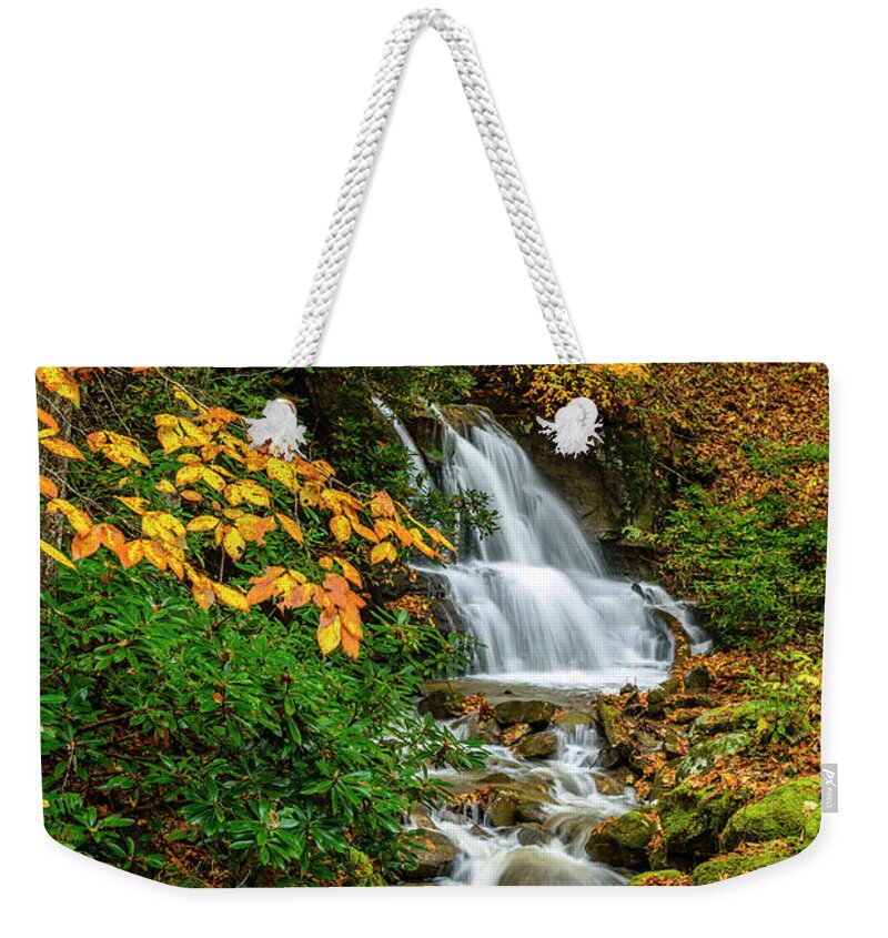 Waterfall Weekender Tote Bag featuring the photograph Fall Color Back Fork Waterfall by Thomas R Fletcher