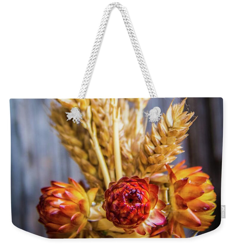 Still Life Weekender Tote Bag featuring the photograph Fall decoration by Lyl Dil Creations