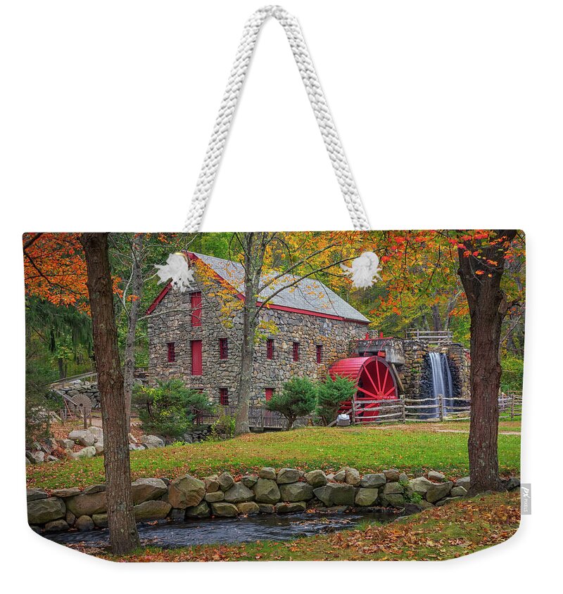 Grist Mill Weekender Tote Bag featuring the photograph Fall Foliage at the Grist Mill by Kristen Wilkinson