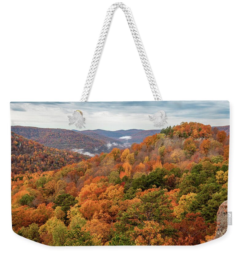 Fall Weekender Tote Bag featuring the photograph Fall foliage view by Jack Clutter