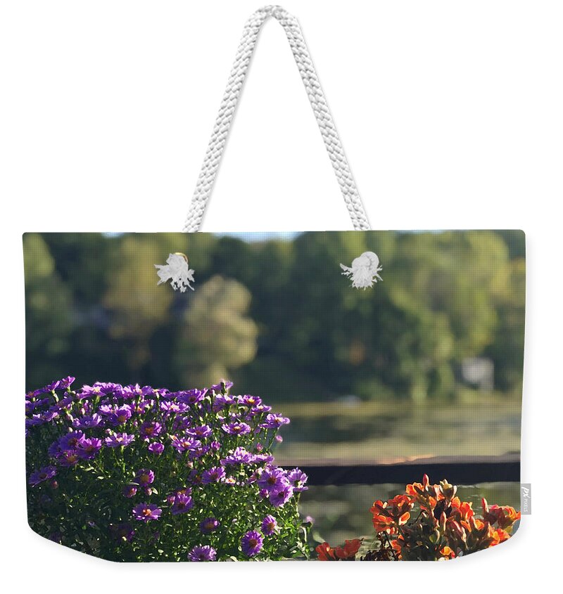 Flowers Weekender Tote Bag featuring the photograph Fall Porch by Tom Johnson