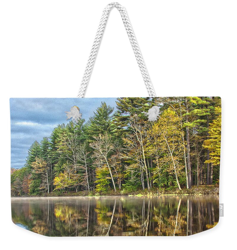 Farmington River Weekender Tote Bag featuring the photograph Fall Reflection by Tom Cameron