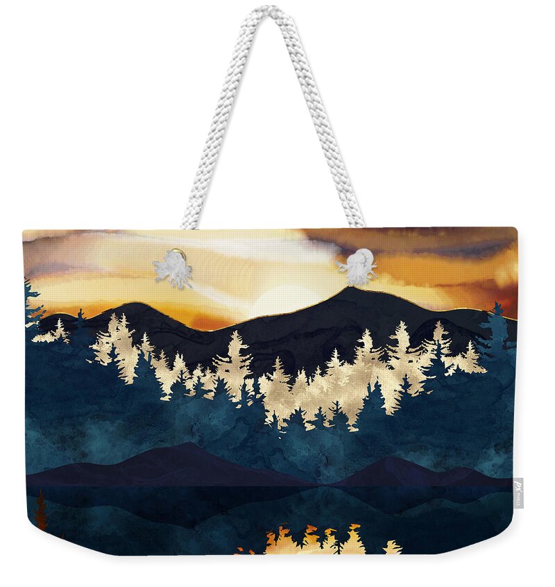 Fall Weekender Tote Bag featuring the digital art Fall Sunset by Spacefrog Designs