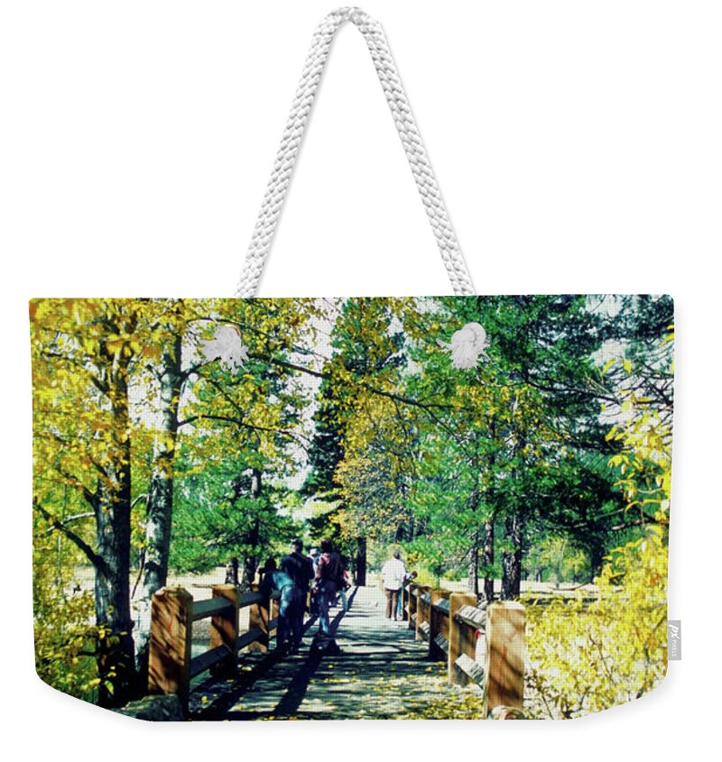 Non-urban Scene Weekender Tote Bag featuring the photograph Fallen Leaves On A Footbridge, Yosemite by Medioimages/photodisc