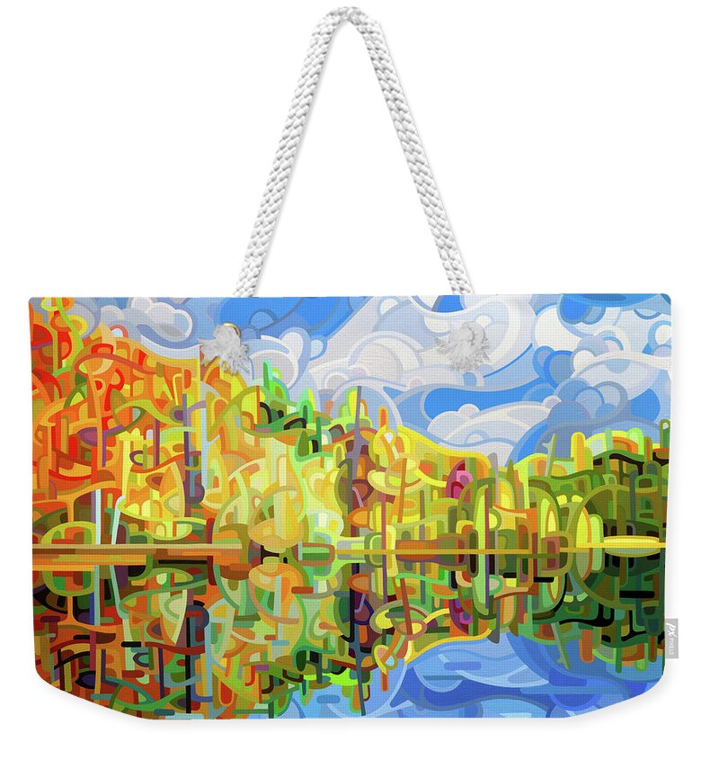 Abstract Weekender Tote Bag featuring the painting Falling by Mandy Budan