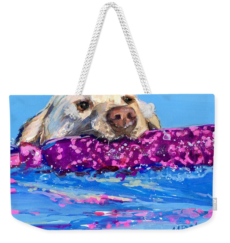 Yellow Lab Weekender Tote Bag featuring the painting Fancy Fetching by Molly Poole