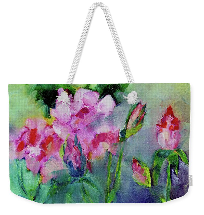 Roses Weekender Tote Bag featuring the painting Fantasy by Adele Bower