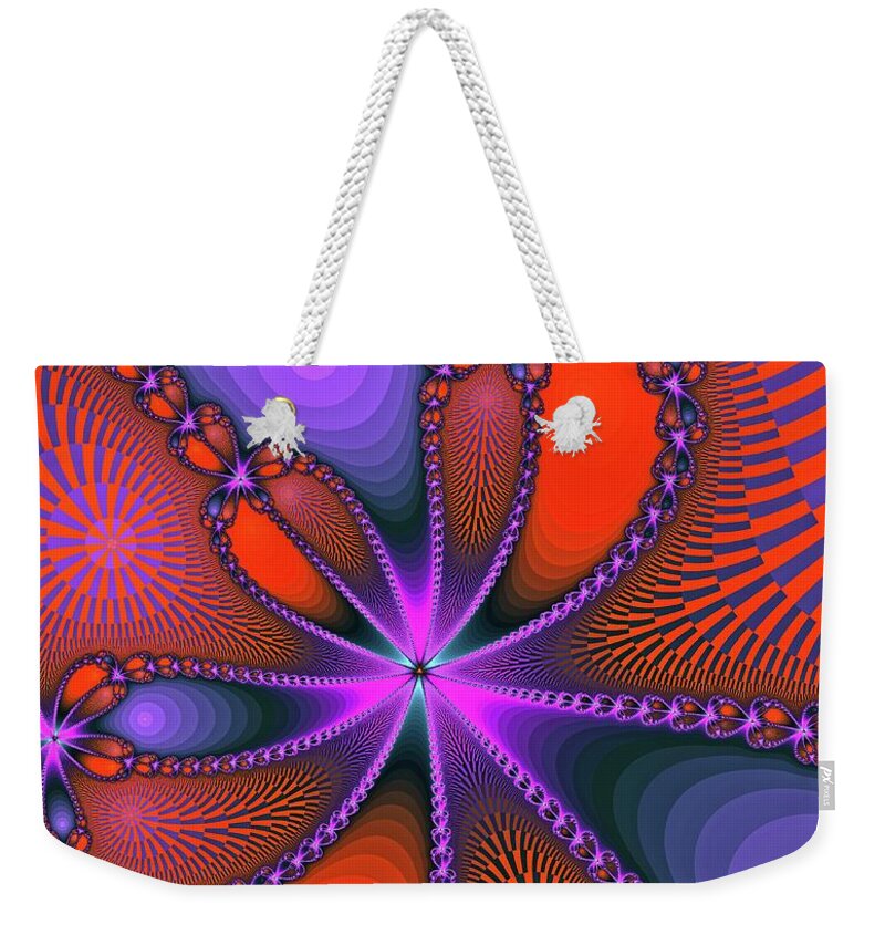 Fantasy Weekender Tote Bag featuring the digital art Fantasy Fractal Bloom Orange by Don Northup