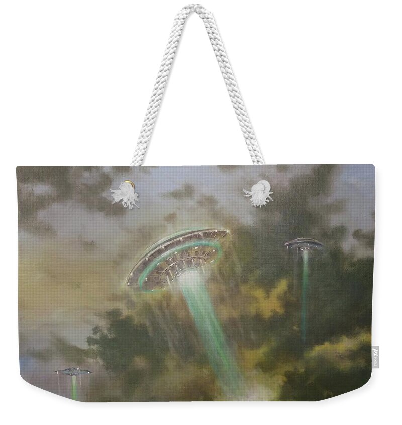  Ufo Weekender Tote Bag featuring the painting Farewell to the Visitors by Tom Shropshire