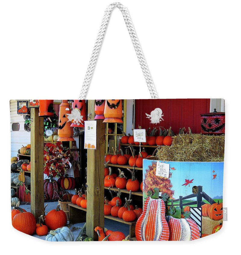 Farmer's Market Weekender Tote Bag featuring the photograph Farmer's Market in Autumn by Linda Stern