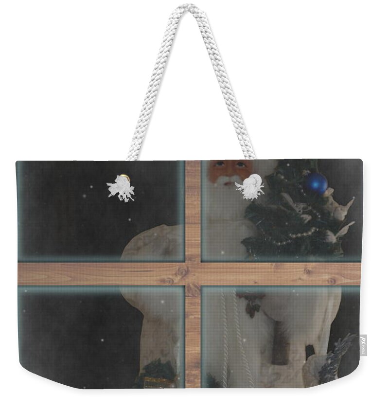 Father Christmas Weekender Tote Bag featuring the photograph Father Christmas in Window by Colleen Cornelius