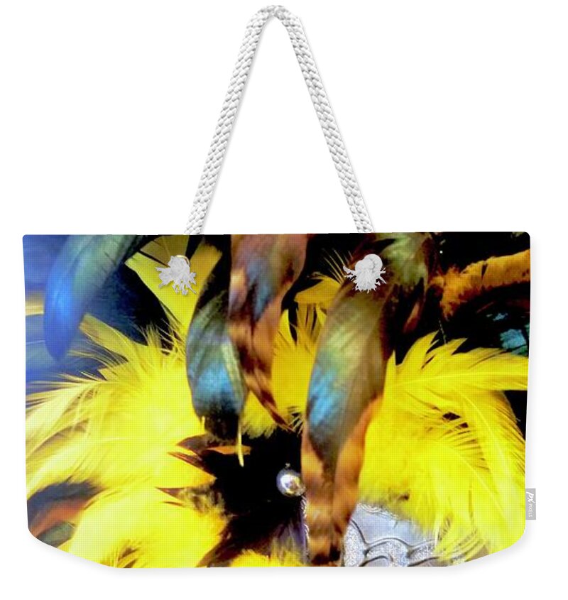 Costume Weekender Tote Bag featuring the photograph Feather Mask for Sale by Alida M Haslett