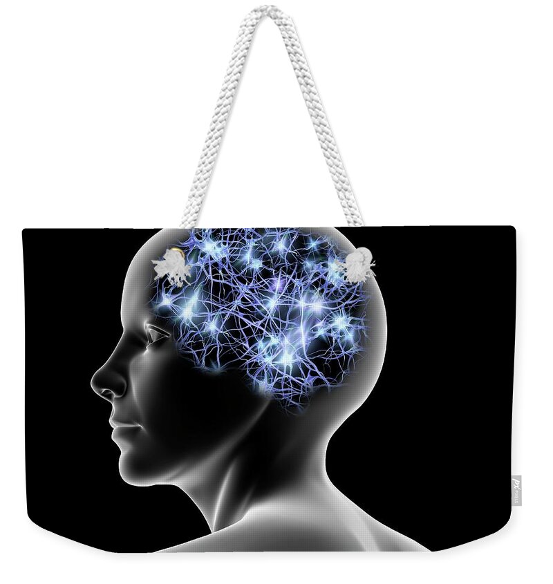 Anatomy Weekender Tote Bag featuring the digital art Female Head And Nerve Cells, Artwork by Pasieka