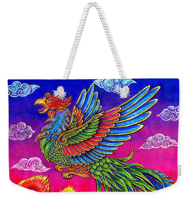 Chinese Phoenix Weekender Tote Bag featuring the painting Fenghuang Chinese Phoenix by Rebecca Wang