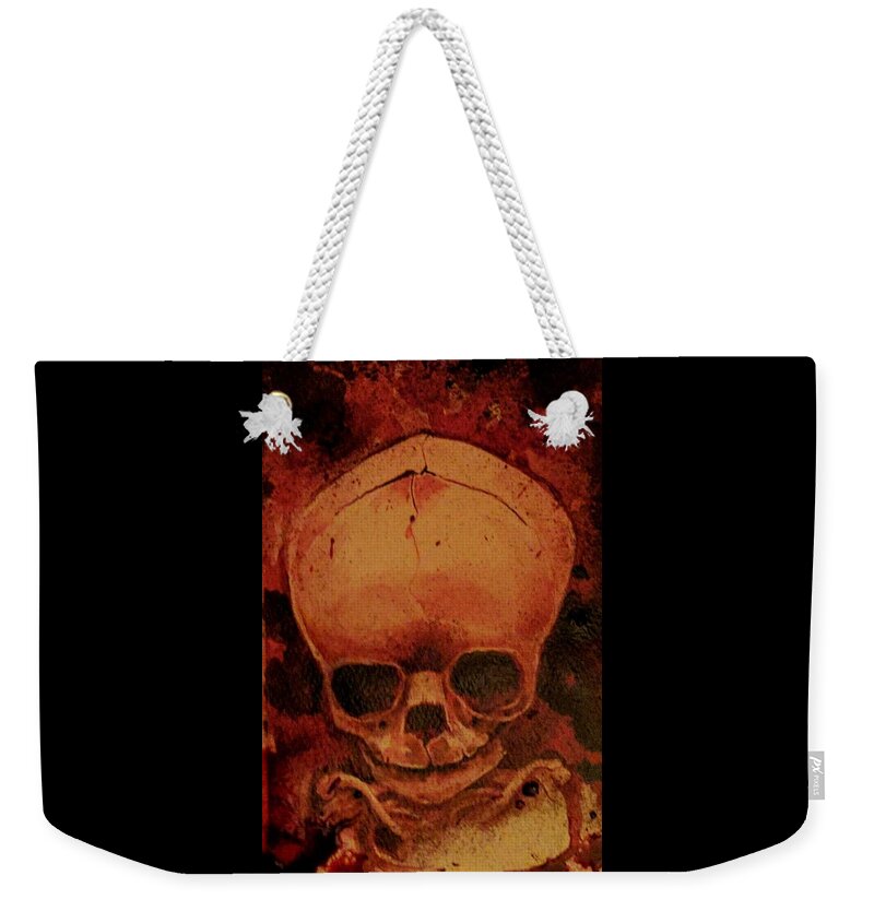 Ryanalmighty Weekender Tote Bag featuring the painting Fetus Skeleton #1 by Ryan Almighty